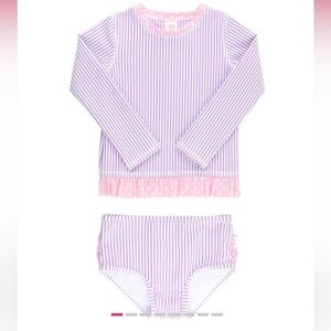 🌸 NWT RUFFLE BUTTS SEERSUCKER LONG SLEEVE RASH GUARD PURPLE AND PINK 5T